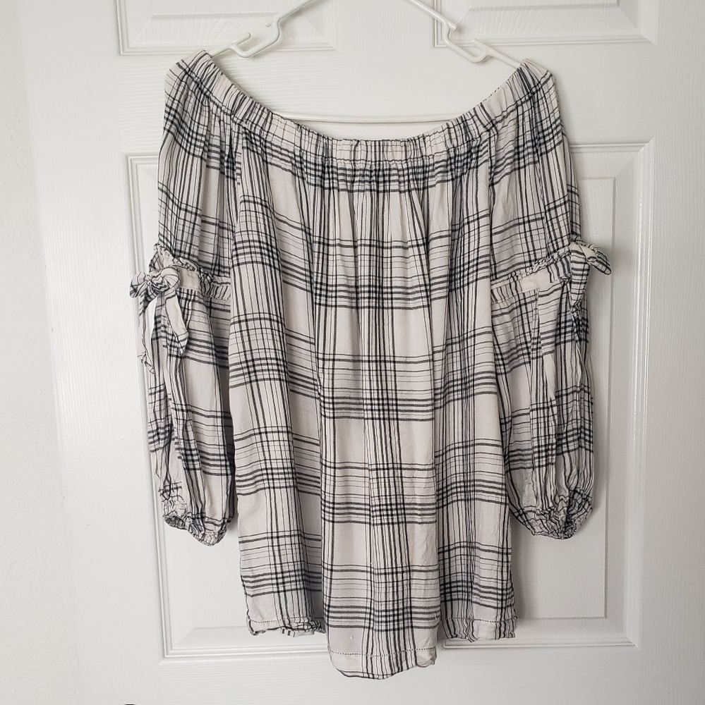 Plaid Off Shoulder Top